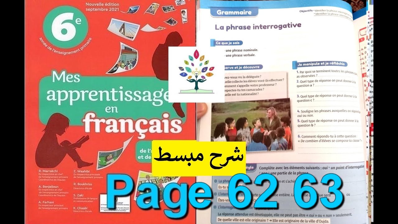 La phrase interrogative (mes apprentissages en français 6 page 62 - 63)