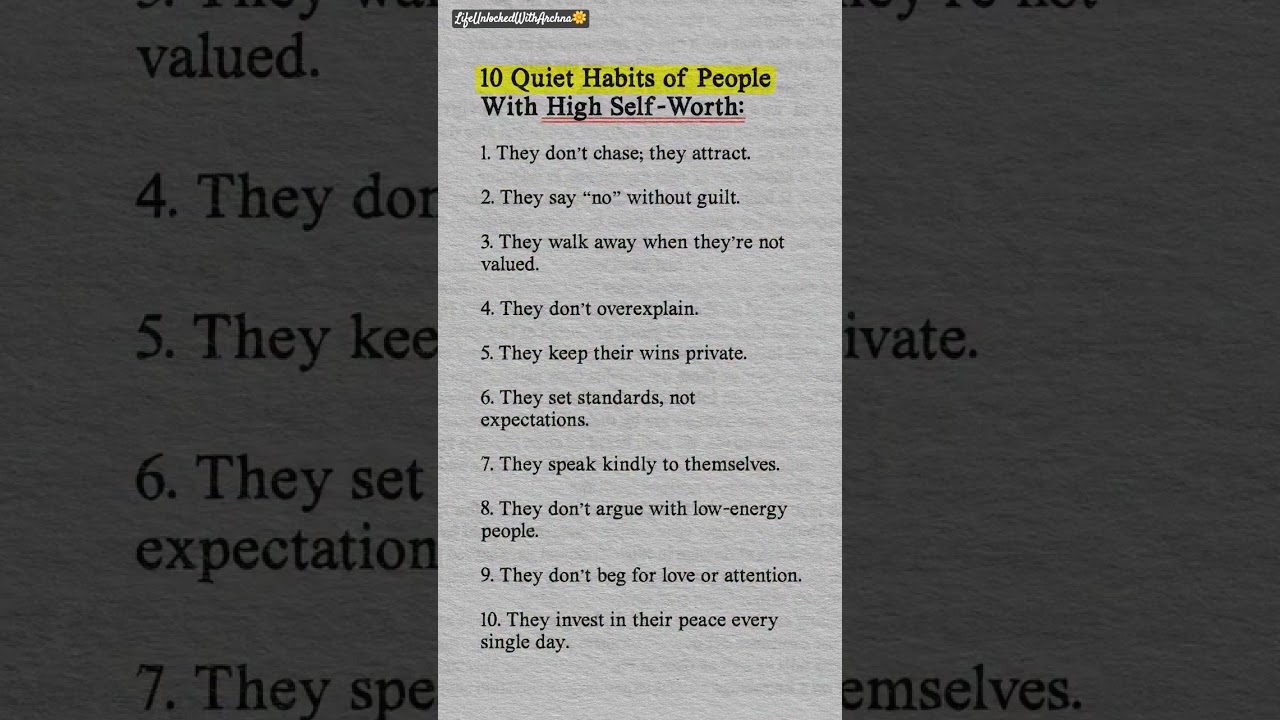 🌸 10 Quiet Habits Of People With High Self Worth #shorts #lifeunlockedwitharchna #habits #viral
