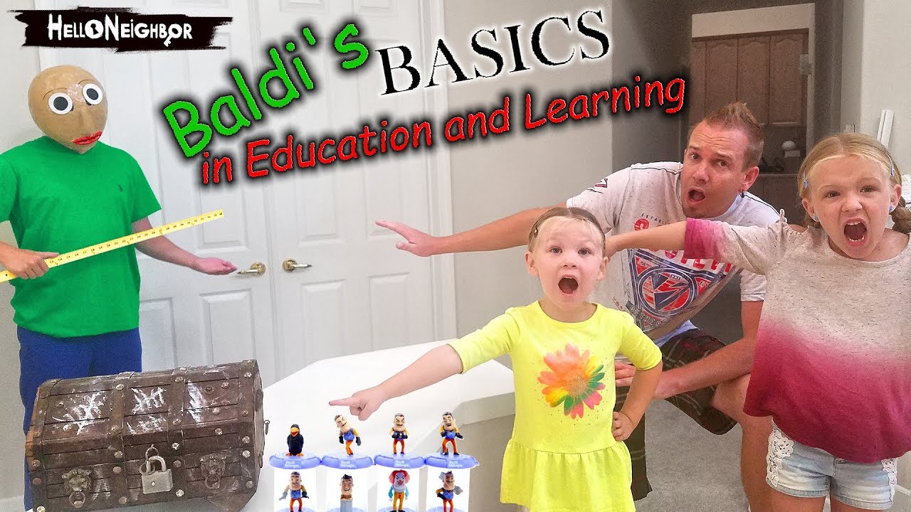 Baldi's Basics in Real Life Hello Neighbor Statues Toy Scavenger Hunt! Blind Bags!!!