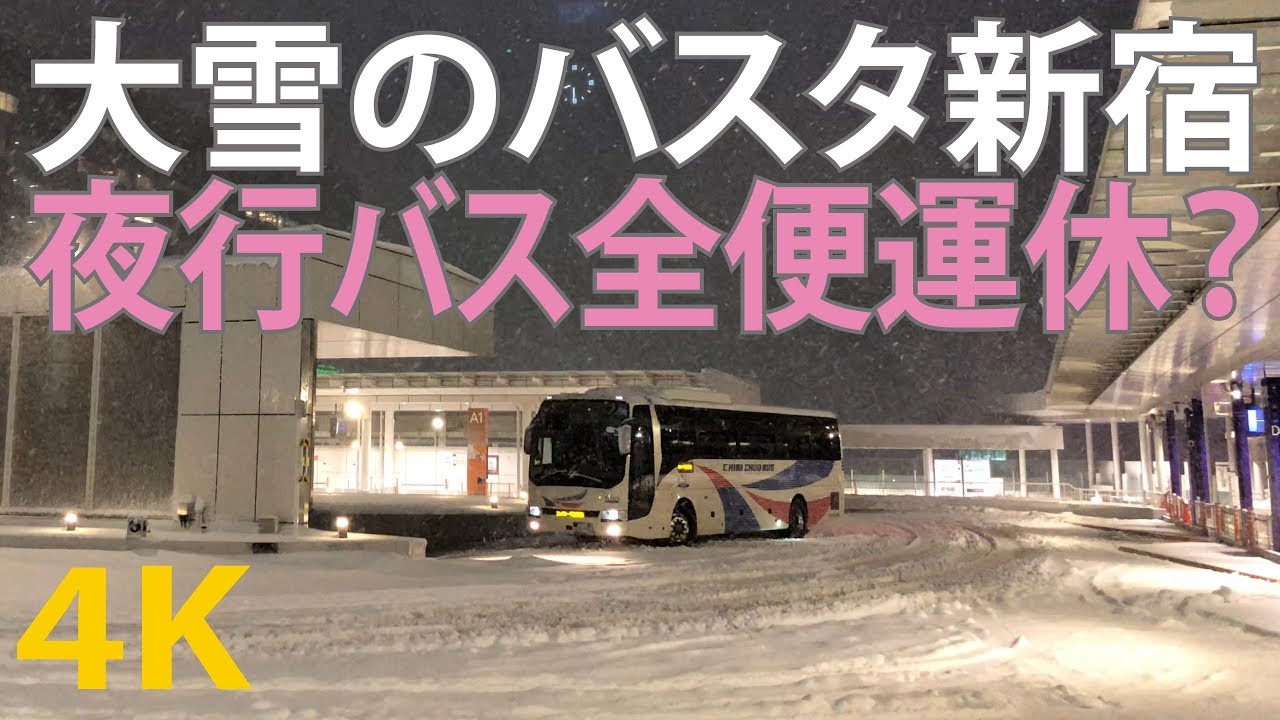 【4K60fps】雪のバスタ新宿（大雪の東京）夜行バス全便運休？（バスのいないバスターミナル）Tokyo Japan