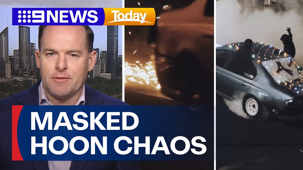 Shocking footage captures hoons doing burnouts on Queensland streets | 9 News Australia