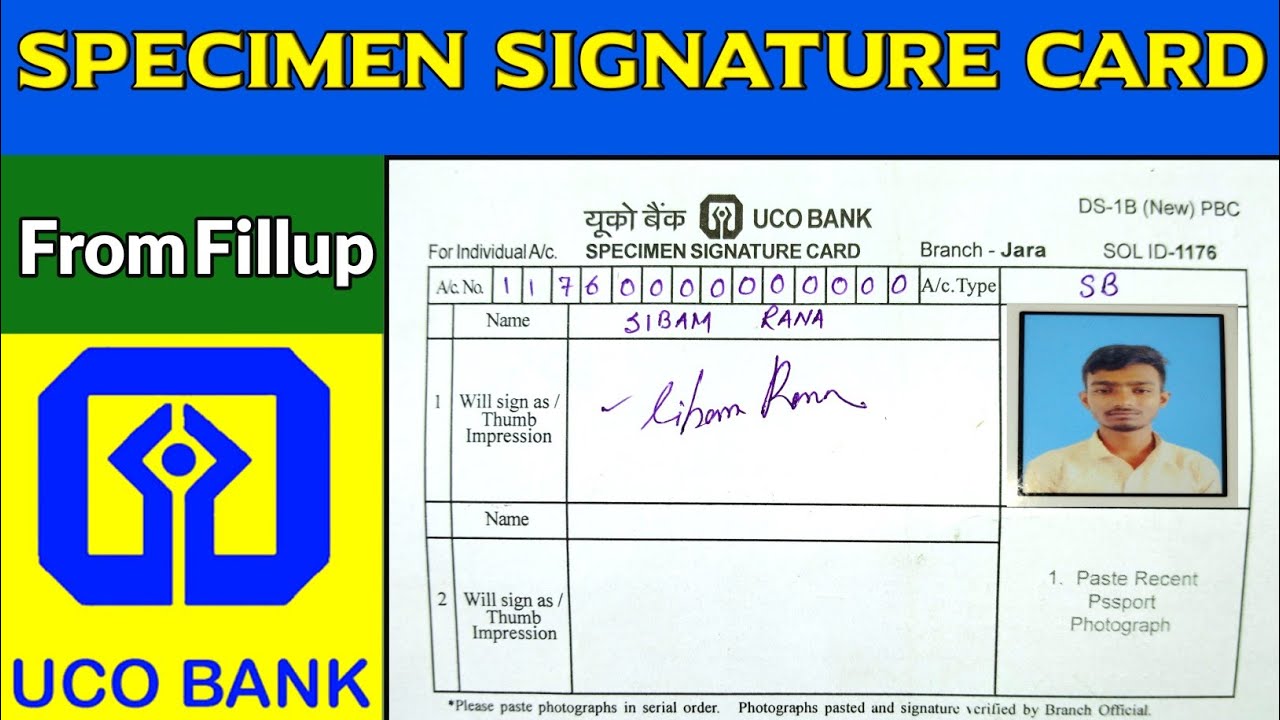 Uco Bank specimen signature card form fill up|#ucobankspecimensignaturecard2024|#specimensignature