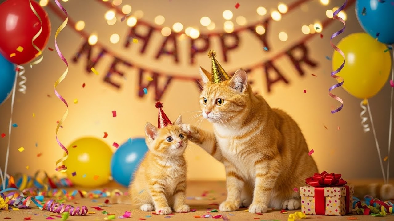 The Yellow Cat and Her Yellow Kitten's New Year Party.