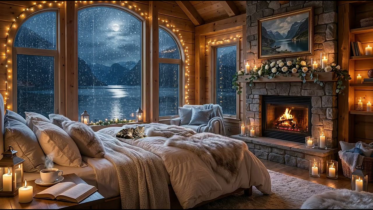 Cozy Nordic Cabin Ambience at Mystic Shores - Rain, Thunder, Relax, Sleep, Study