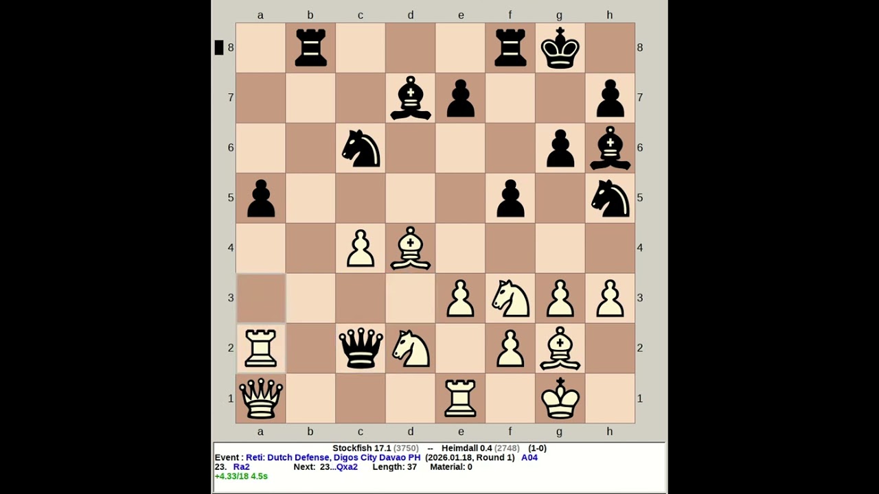 Stockfish 17.1 vs Heimdall 0.4 | Reti: Dutch Defense #chess