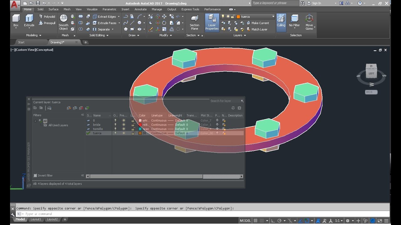 Asignar layer a Piezas 3D en AutoCAD 2017 Nivel Medio