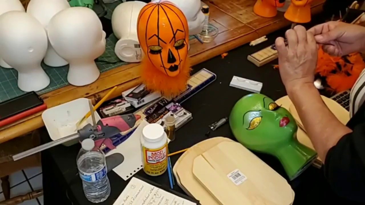 Styrofoam Head Art - Mannequin Head Decor - Halloween DIY Holiday Decor