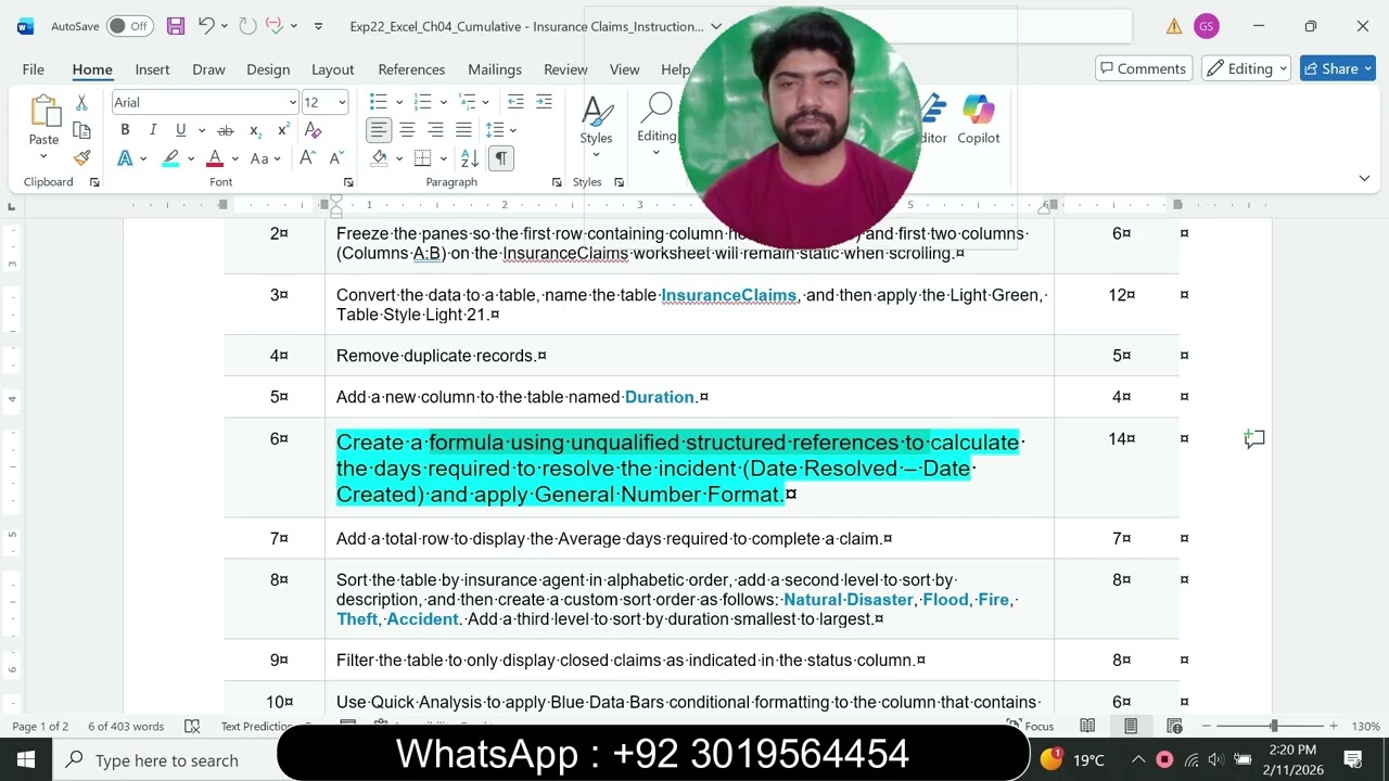 Exp22_Excel_Ch04_Cumulative - Insurance Claims | Excel Chapter 4 Cumulative - Insurance Claims