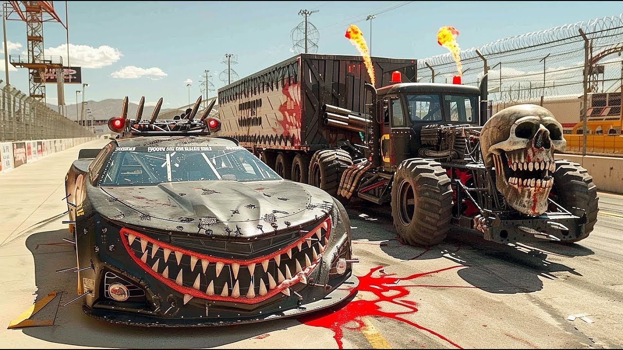 MONSTER TRUCK chases PRISONER CARS on TRACK to stop them from ESCAPE PRISON