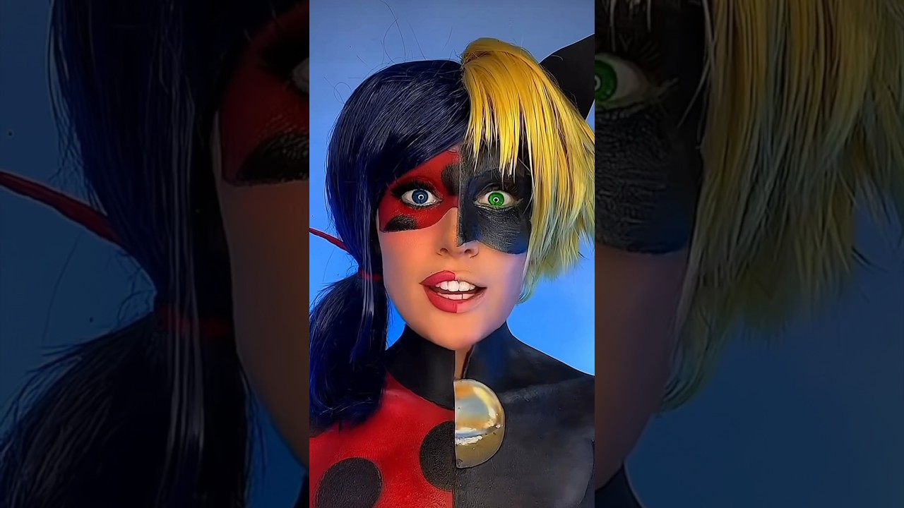 Half Ladybug Half Cat Noir! Who wins? #halfandhalf #ladybug #miraculous #catnoir #makeup