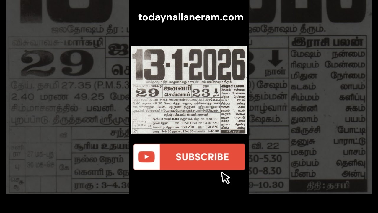 13.1.2026: Tuesday Rahukalam, Nalla Neram Tamil Daily Calendar 
