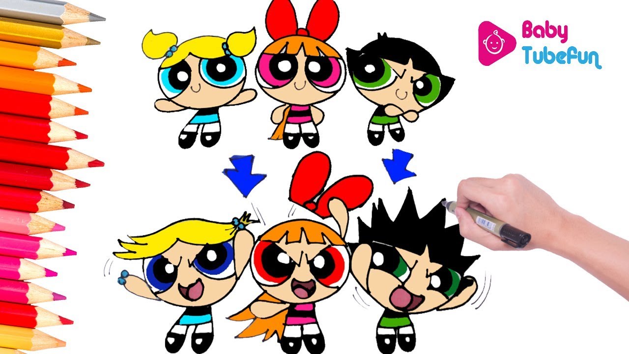 Coloring Powerpuff Girls Rowdyruff Boys Brick Boomer Butch Blossom Bubbles surprise eggs