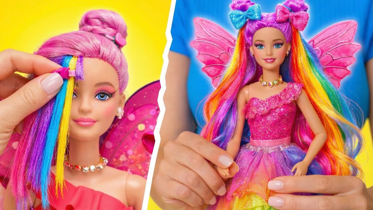 💄🧚‍♀️ ¡Cambio de Look para Muñecas! Baño, Peinados y Alas DIY