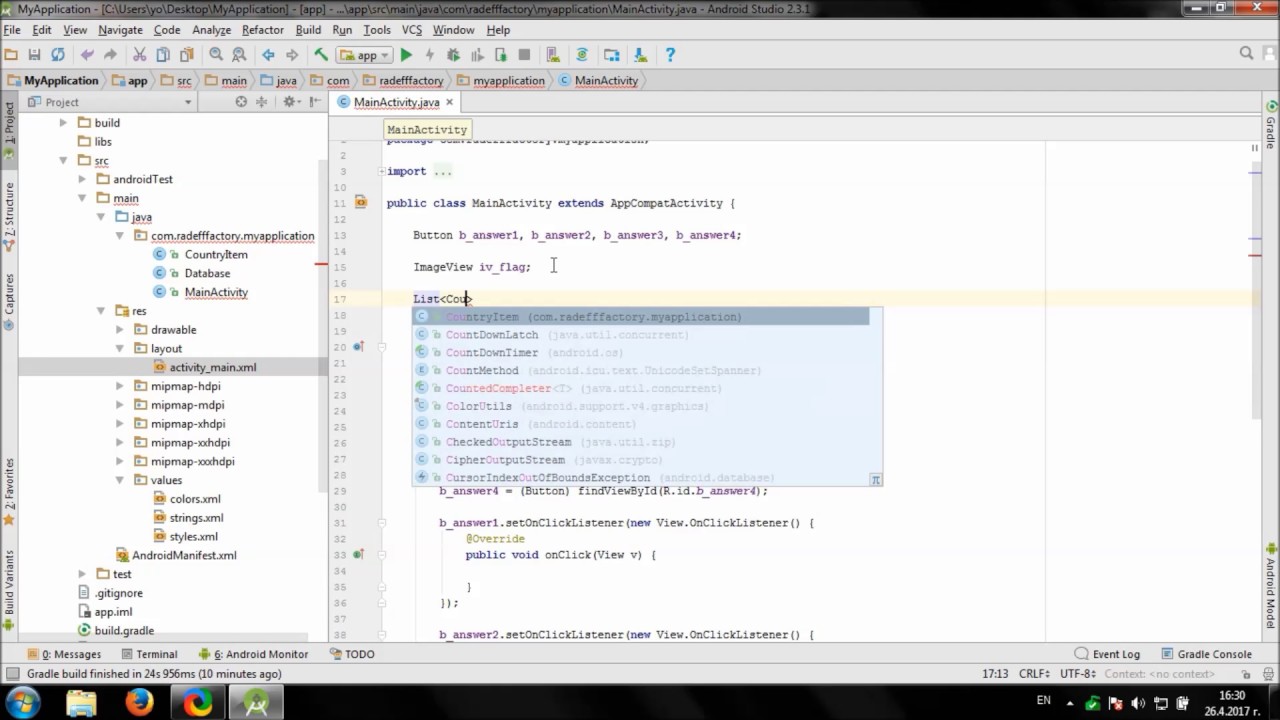 Develop Flag Quiz in Android Studio