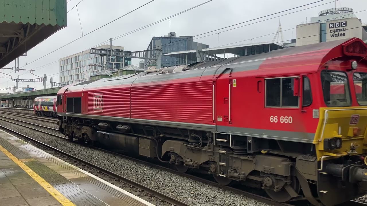 DB 66 660 9:12AM ROUND OAK TO MARGAM T.C PASSING THROUGH CARDIFF CENTRAL ON THE DM LINE.