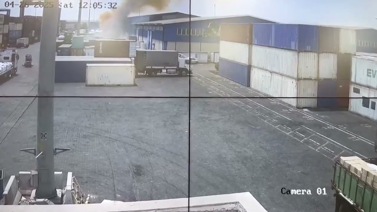 CCTV footage shows moment Iranian port fire started