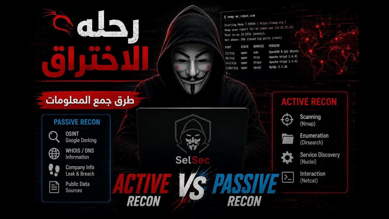 طرق جمع المعلومات | Active Recon Vs Passive Recon | رحله الاختراق