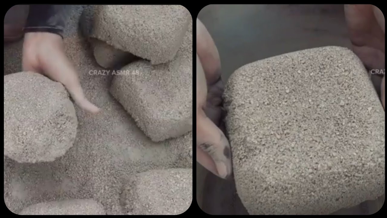 Yellow stone crush dry floor crumbling+in bucket so soft crunchy crispy satisfying oddly