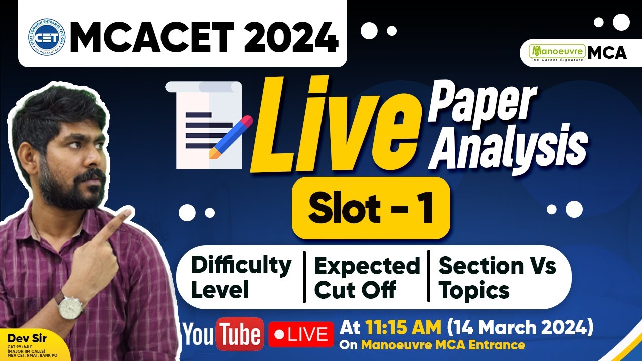 MAH MCA CET 2024 - Live Paper Analysis Slot 1 | Difficulty Level? | Expected Cut Offs | All Sections