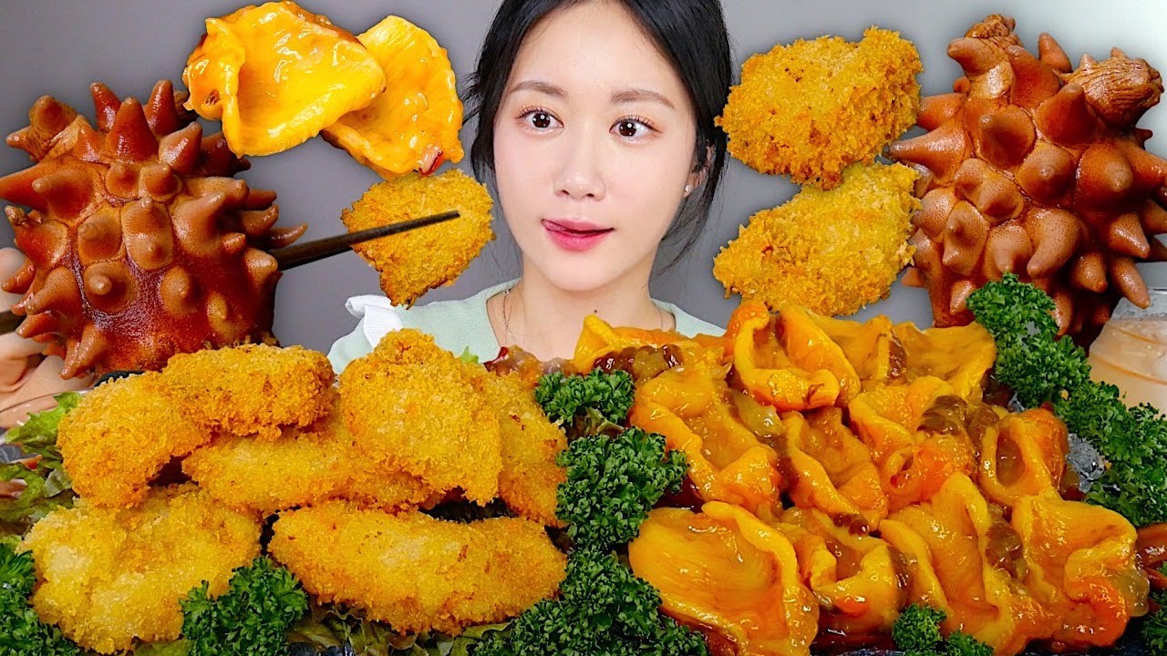 ASMR MUKBANG | Морской Ананас + Жареный Морской Ананас🧡✨ | eating | Real Sound Mukbang