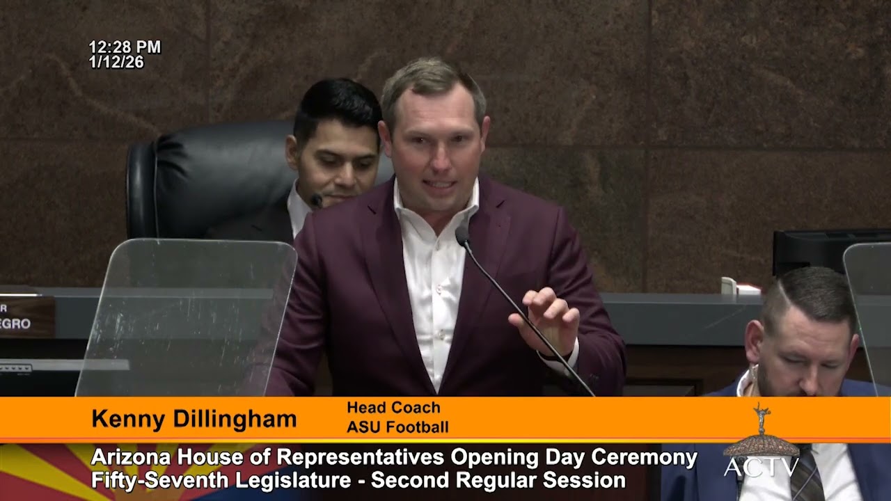 ASU Football Coach Kenny Dillingham speaks at the 2026 Arizona House Opening Day