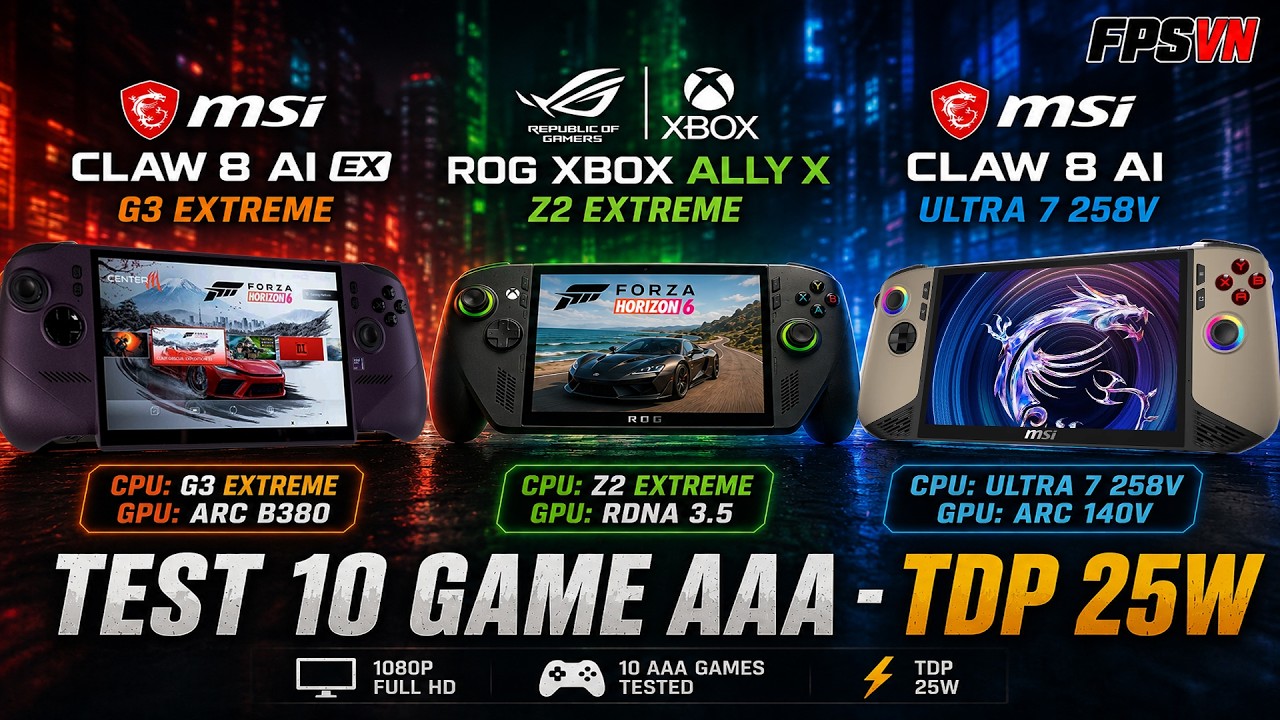 MSI Claw 8 Ai Ex G3Ex  Vs Rog Xbox Ally X  Z2 Ex  Vs MSI Claw 8 Ai Ultra 7 258V Test Game 1080p