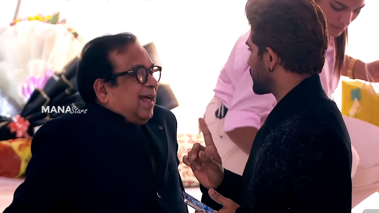 Allu Arjun And Brahmanandam Fun Moments @ Allu Sirish and Nayanika Pre-Wedding Receptio