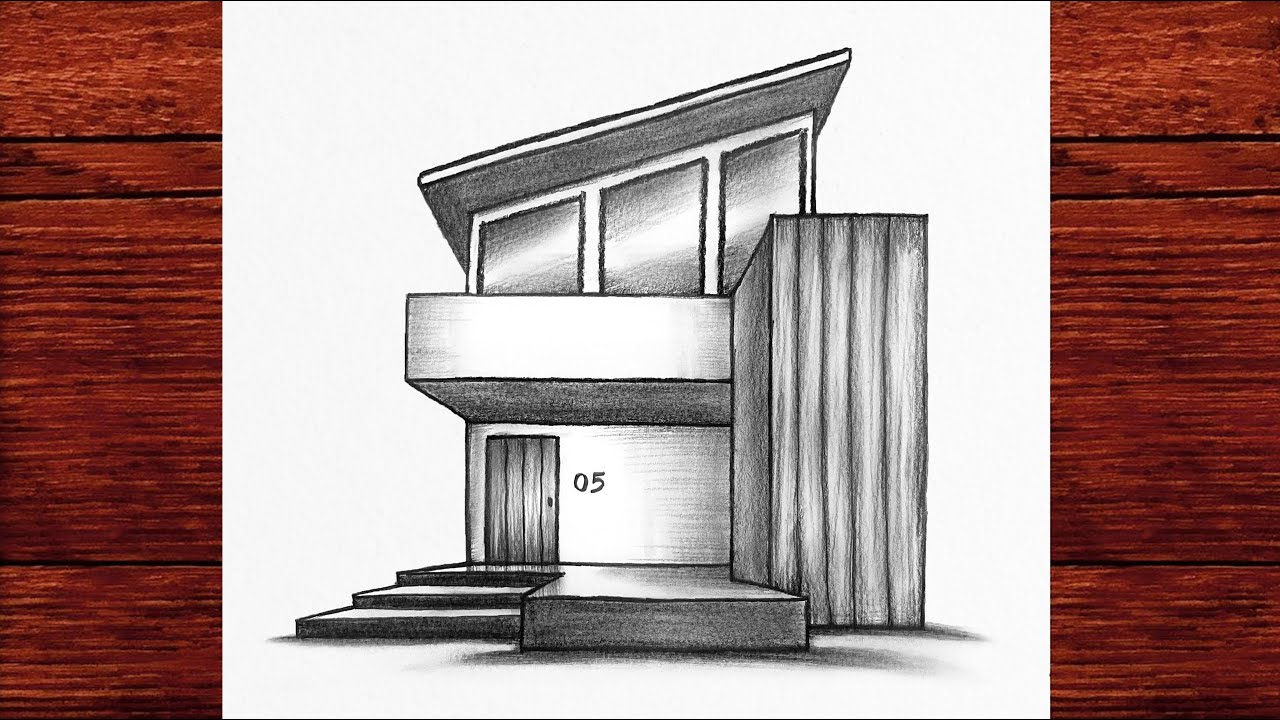 Modern Villa Tasarım Çizimi | Kolay Bir Villa Nasıl Çizilir - Adım Adım Karakalem Ev Resmi Çizimi