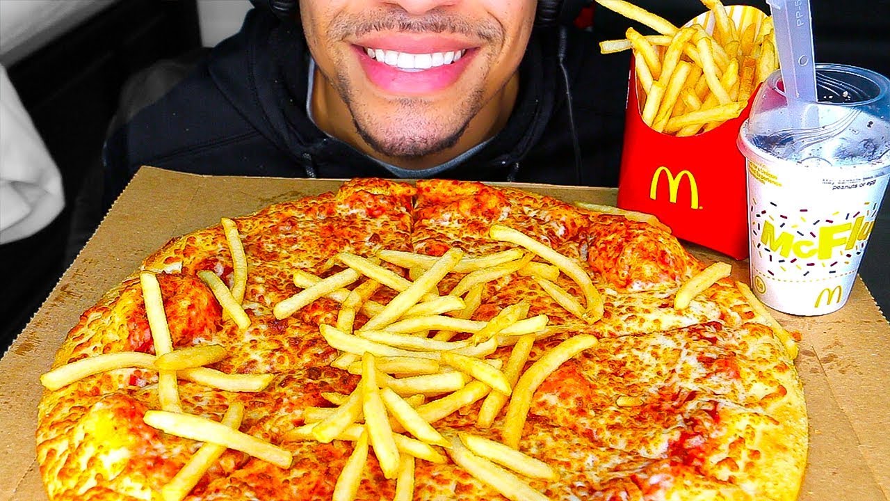 ASMR EATING CHEESE PIZZA MCDONALDS FRIES OREO MCFLURRY ICE CREAM JERRY NO TALKING MUKBANG