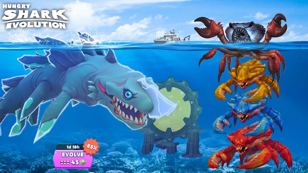 GIANT TITAN LUMINITE SHARK UNLOCKED VS ALL GIANT KING CRAB BOSS - BIG SHARK | HUNGRY SHARK EVOLUTION