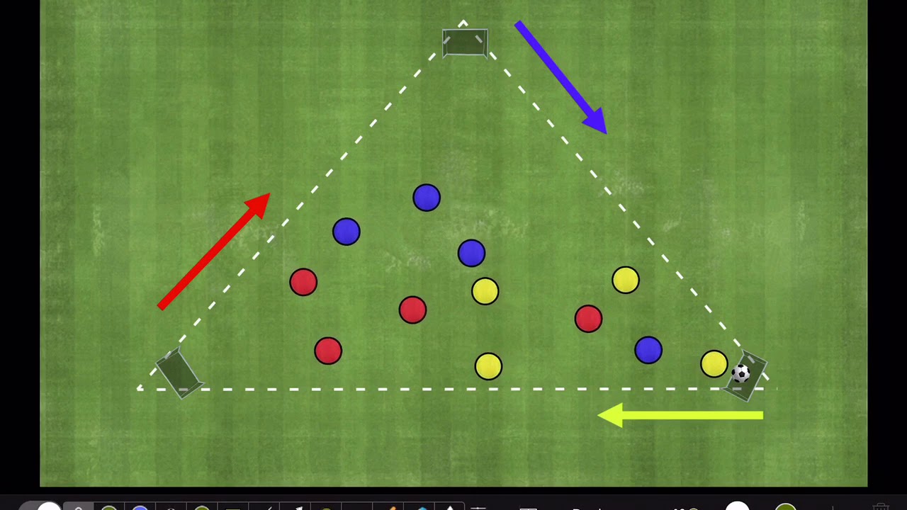 Tricolor 3 porter&iacute;as. Ejercicio f&uacute;tbol