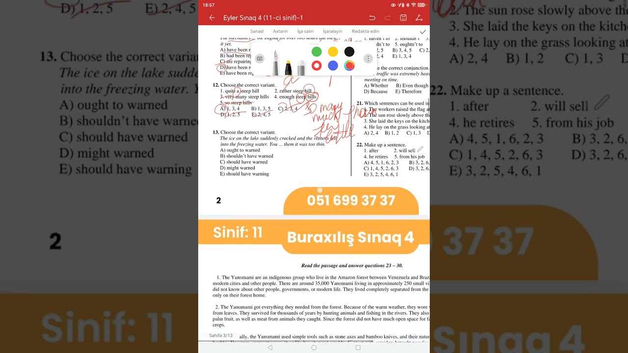EYLER sınaq 4- 11 ci sinif 11.01.2026 İngilis dili suallarının izahı 