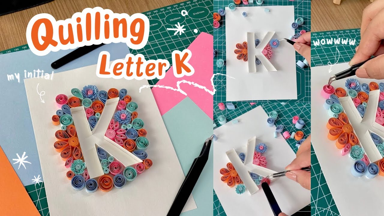 DIY Quilling Letter K, Paper quilling letters, Quilling Typography Tutorial, Handmade Gift Idea
