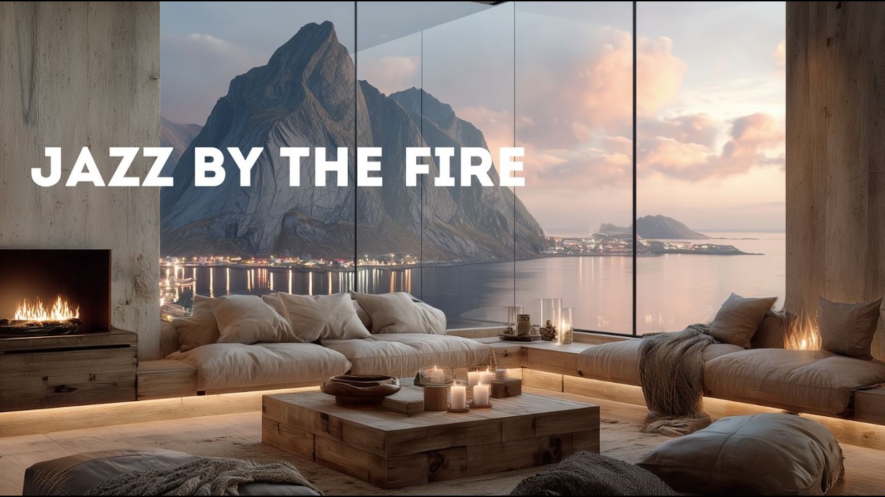 Fire & Jazz 🔥 Cozy Fireplace Sounds with Soft Jazz  Mountain Sunset Ambience for Sleep & Relax