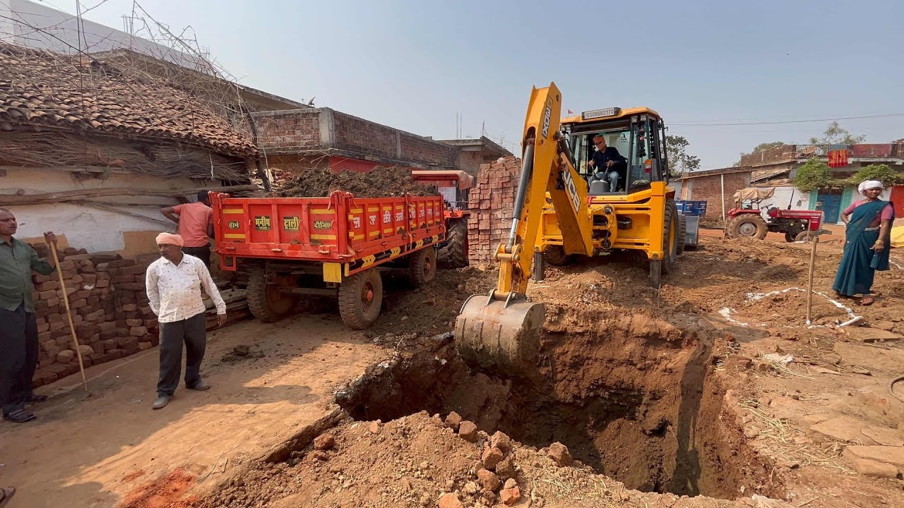New JCB 3dx Backhoe Machine Loading Mud in Four TATA Dump Track And One New Holland Tractor Trolley 
