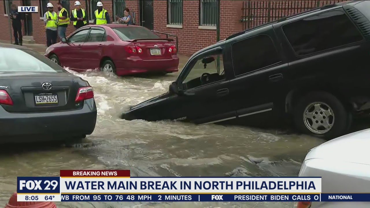 Truck submerged in sinkhole as crews respond to water main break in North Philadelphia