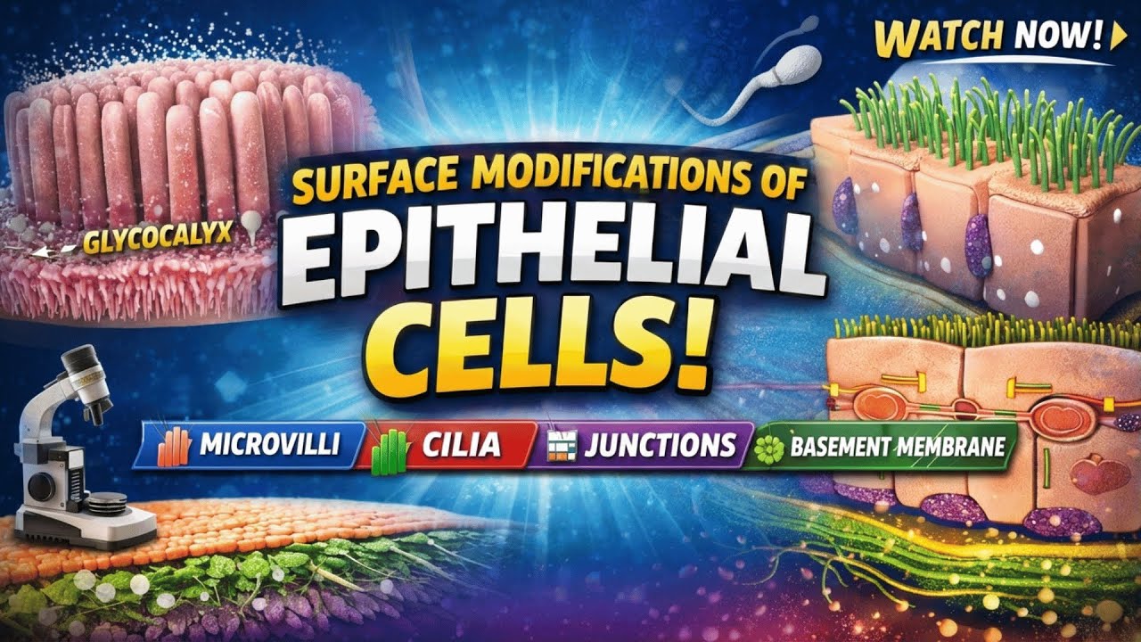 Surface Modifications of Epithelial Cells 🔬 | Microvilli, Cilia, Junctions & Basement Membrane 📚✨
