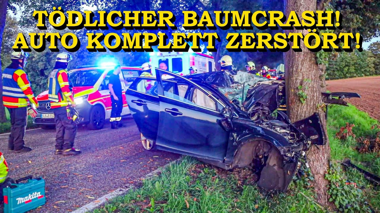 [AUTO ZERSCHELLT AN BAUM] - TÖDLICHER BAUMCRASH - | FAHRER HAT KEINE CHANCE | FEUERWEHR | BERGUNG