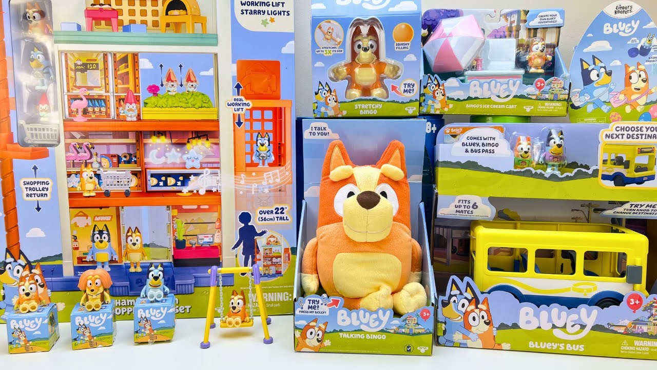 Bluey Toys Unboxing Review | Shopping Cart Spiral Stunt  | Super Stretchy Bingo | Easter Eggs