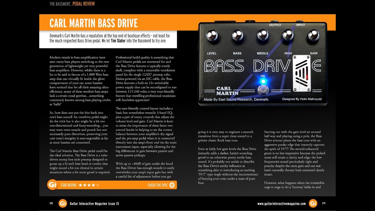 Carl Martin Bass Drive Pedal Review - WIN this Pedal in Guitar Interactive Magazine Issue 15