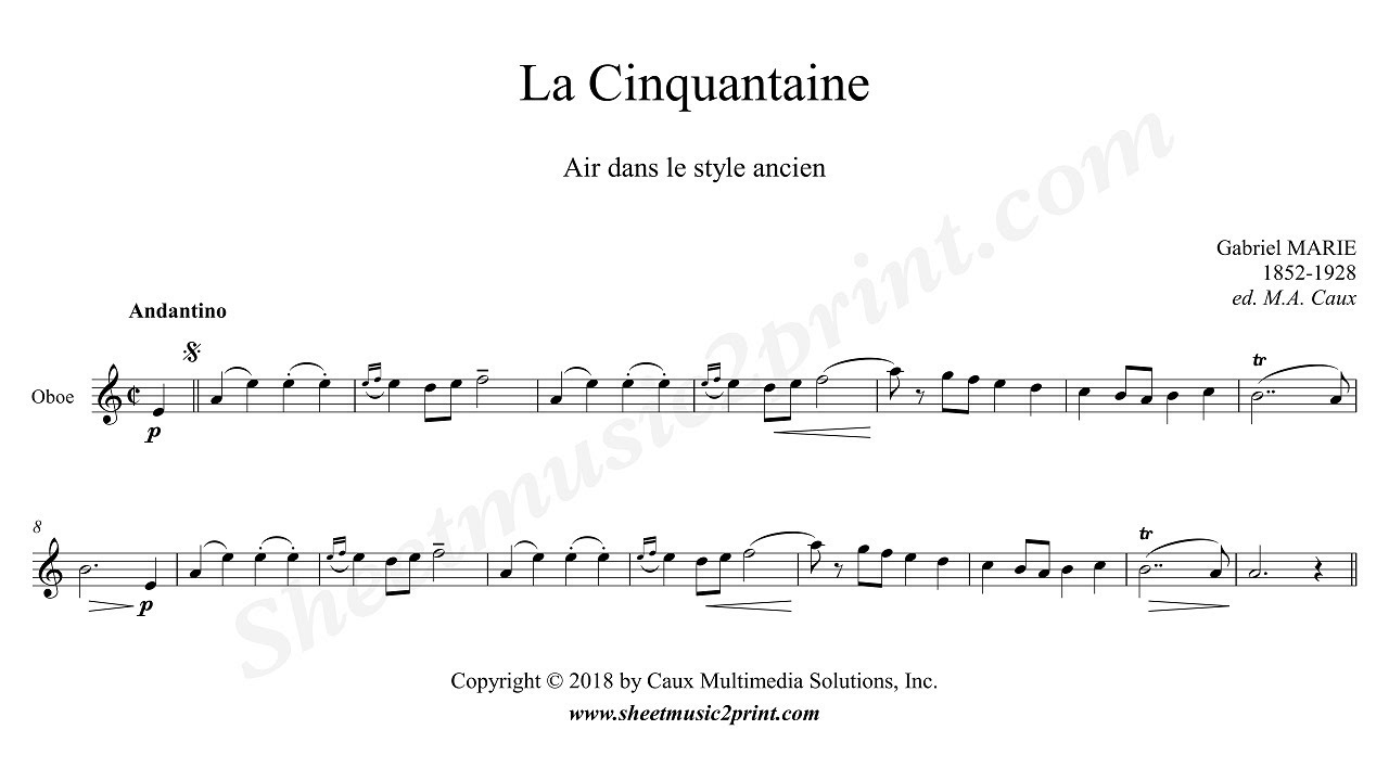 Gabriel Marie : La Cinquantaine - Oboe