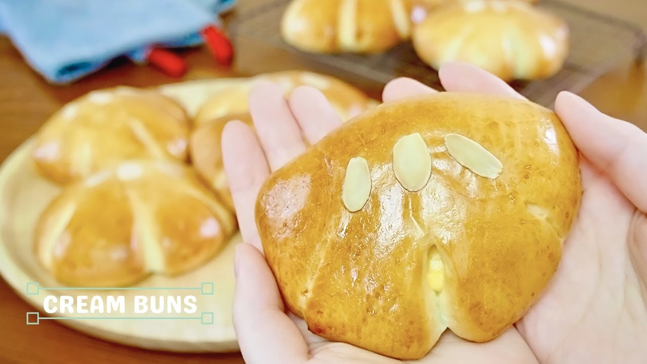 CREAM BUNS🥐【homemade custard cream/Japanese bread recipe♩】