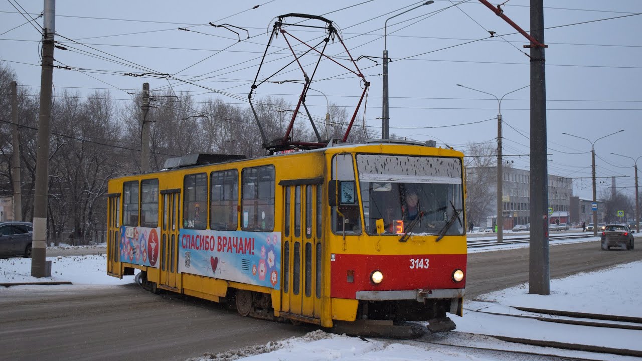 Трамвай Tatra T6B5SU-3143. Покатушки по Барнаулу. Звуки ТИСУ.