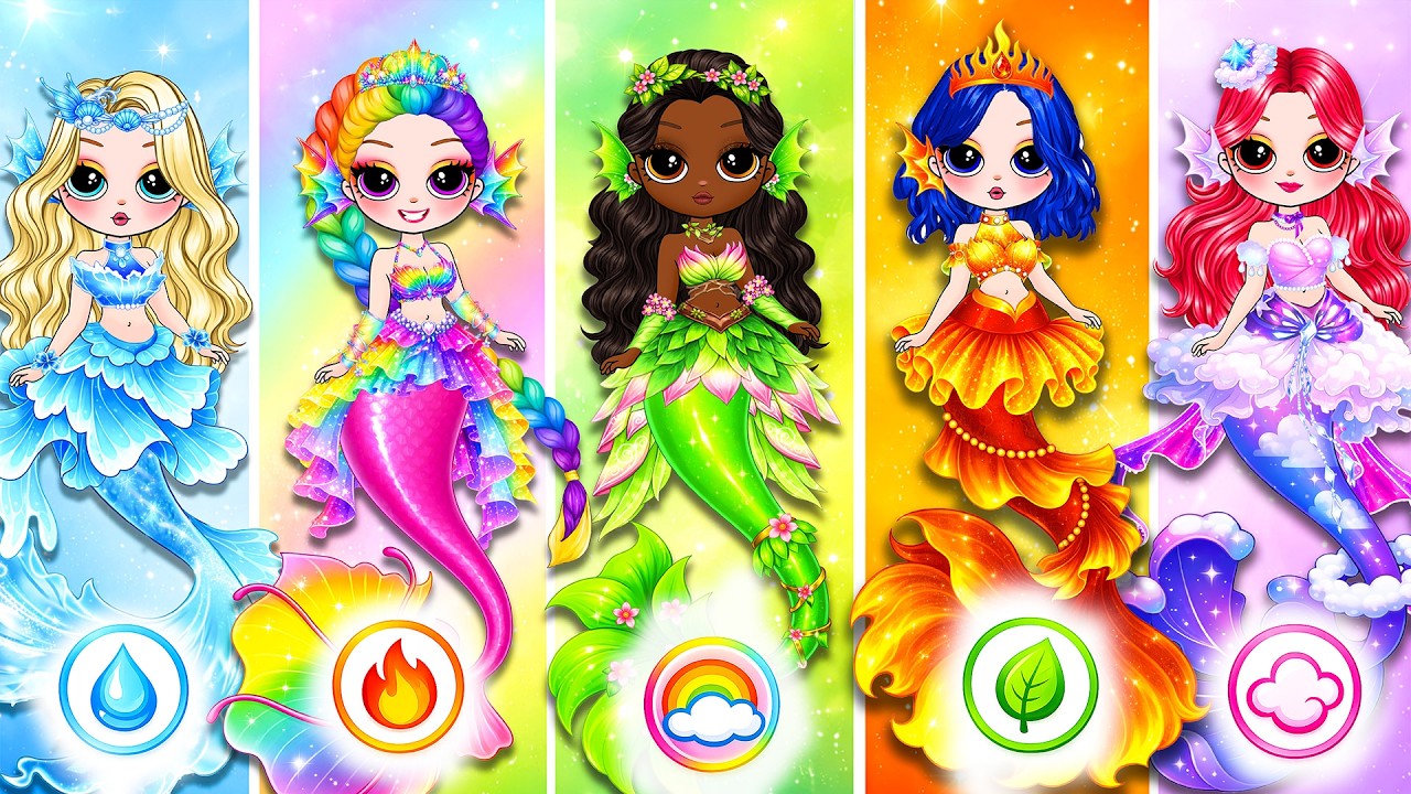 KPop Demon Hunters : Rumi, Zoey & Mira Glow Up Into Elemental Mermaids Fashion| DIY Paper Dolls