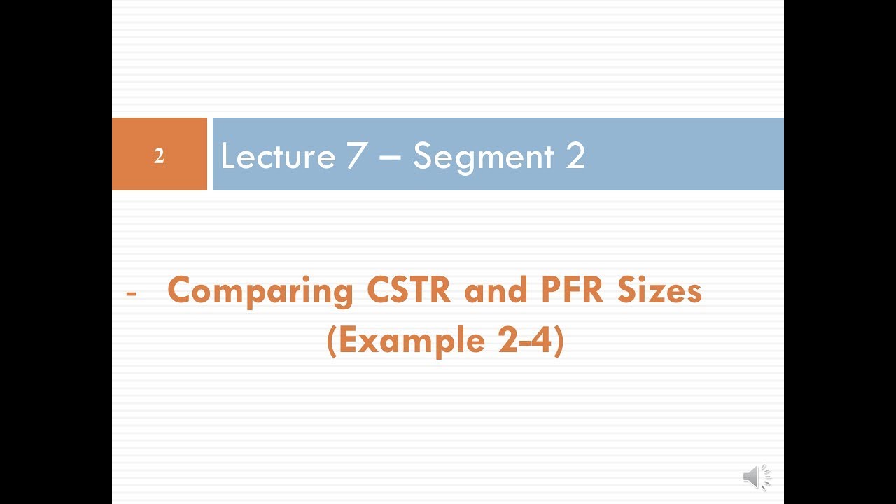 Lecture 7 - Seg 2, Chapter 2, Comparing CSTR and PFR Sizes (Example 2-4)