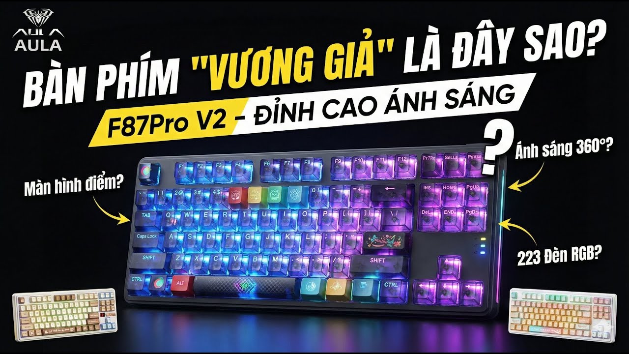 Review AULA F87 Pro V2: Pin 12.000mAh, Màn hình LED 