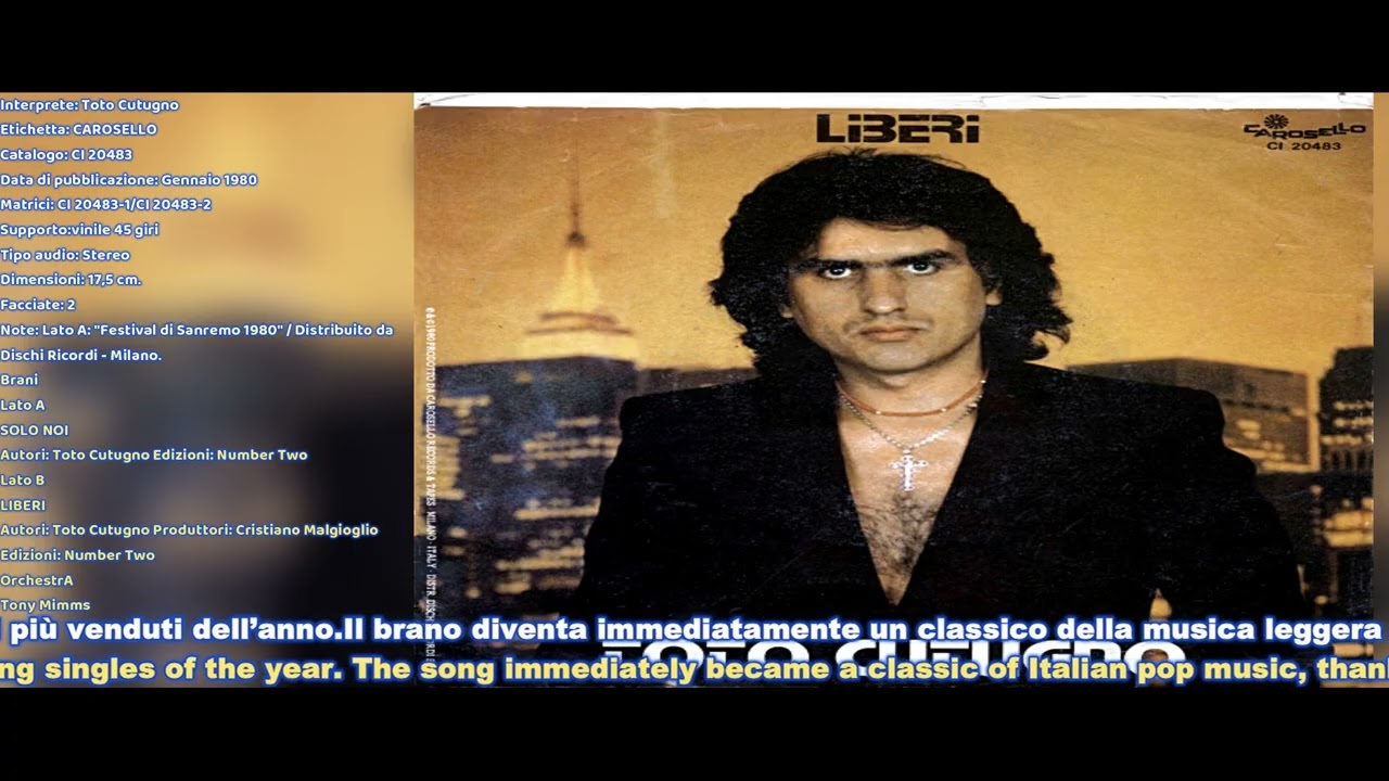 (45 Giri 1980 – Vinile Originale) Toto Cutugno – Solo Noi / Liberi