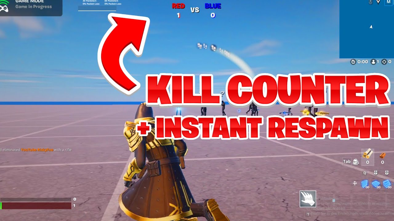 RED VS BLUE KILL COUNTER & INSTANT RESPAWN in Fortnite Creative (UEFN)