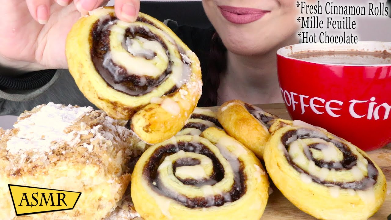 ASMR: CINNAMON ROLLS & MILLE-FEUILLE(NAPOLEON) 🍰 | No Talking Mukbang | Real Eating Sounds