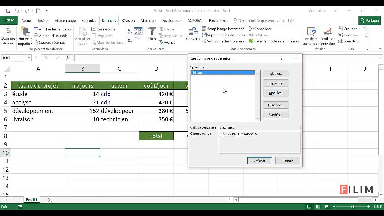 Excel - 4 Expert - Cours Gestionnaire de scénarios